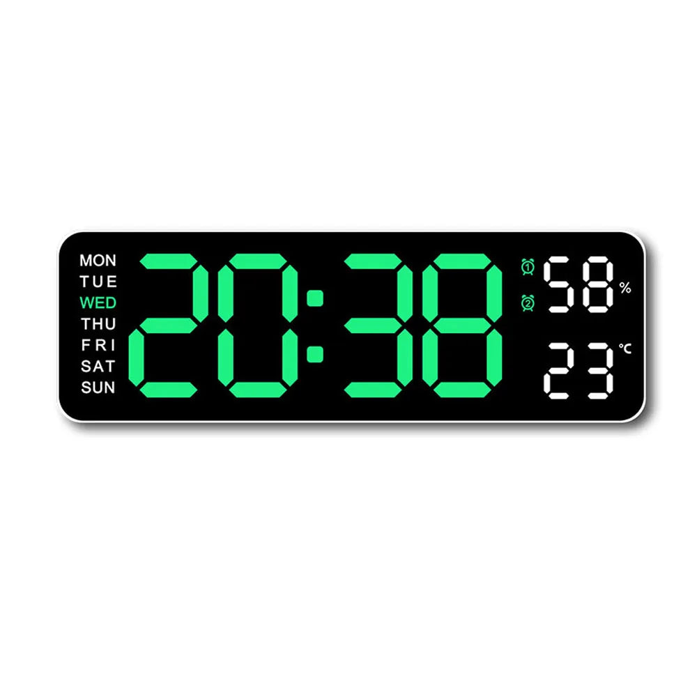 Large LED Digital Wall Clock – With Temperature, Humidity & Week Display