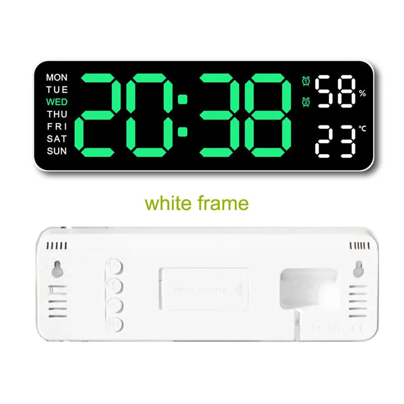 Large LED Digital Wall Clock – With Temperature, Humidity & Week Display